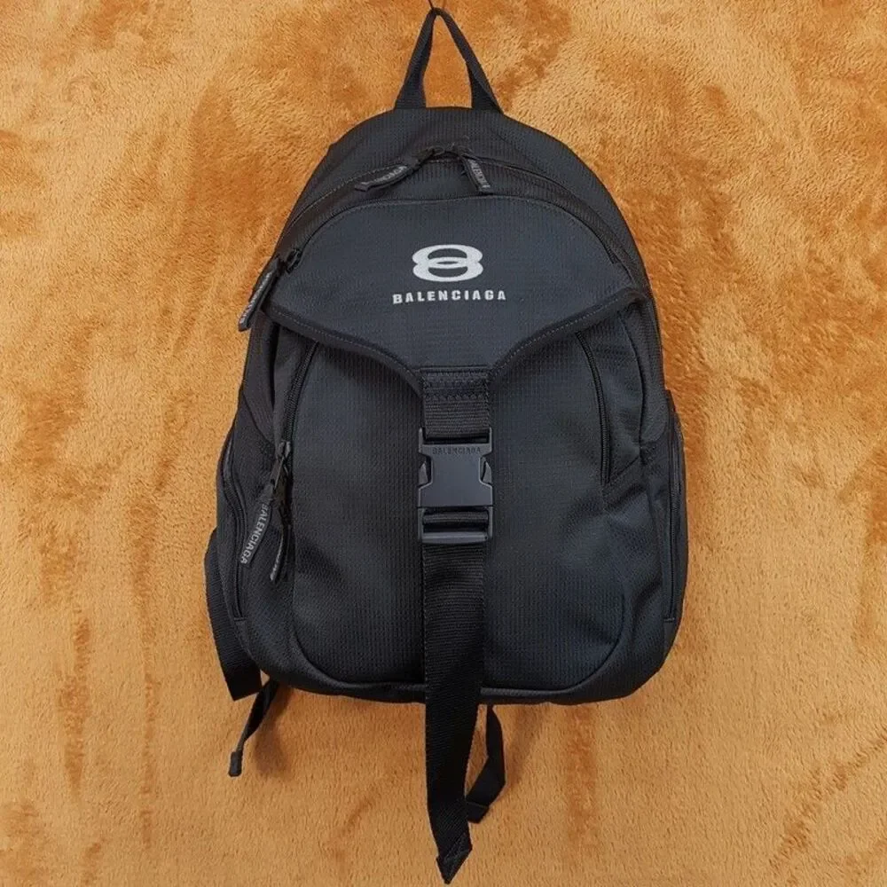 BALENCIAGA Black Unity Backpack Ripstop Fabric Logo Authentic Luxury